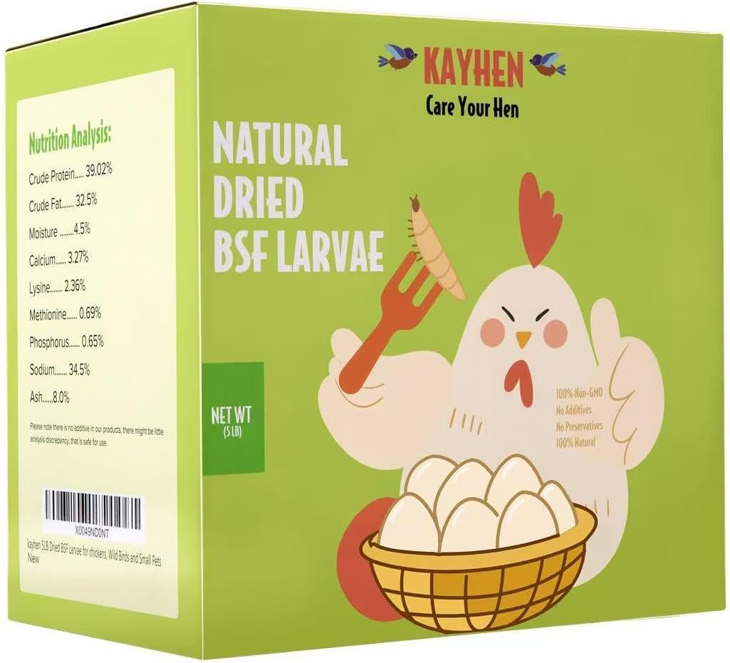 KAYHEN Dried Black Soldier Fly Larvae Non-Gmo BSF Larvae for Chickens More Calcium than Mealworms High-Protein Chickens Treats for Layer Hens Wild Birds Ducks