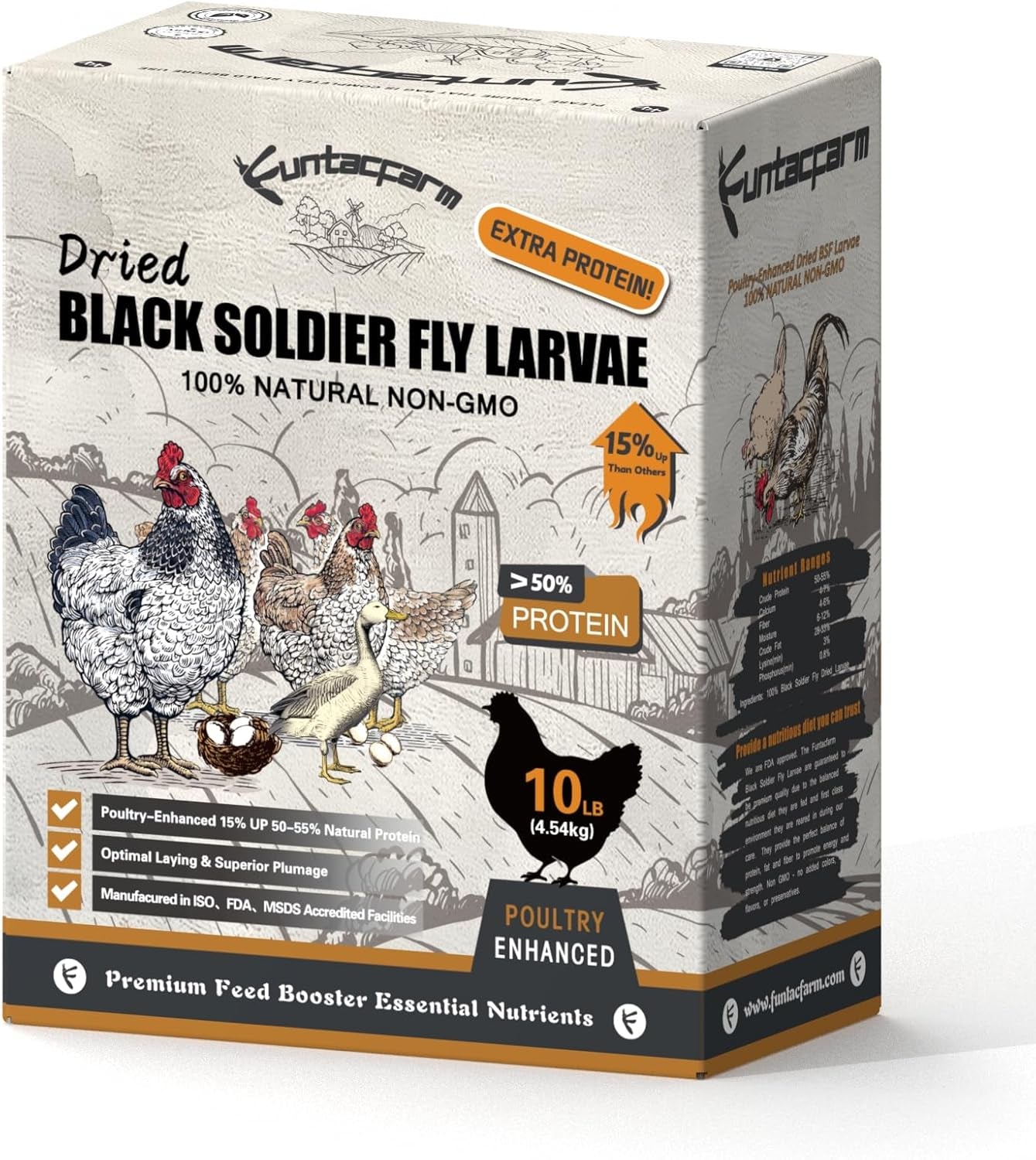 Premium Dried Black Soldier Fly Larvae - Non-Gmo BSFL Insect Chicken Feed with 50%+ Protein, Superior to Meal Worms for Wild Birds & Chicken Treats for Laying Hens, Grubs with More Calcium