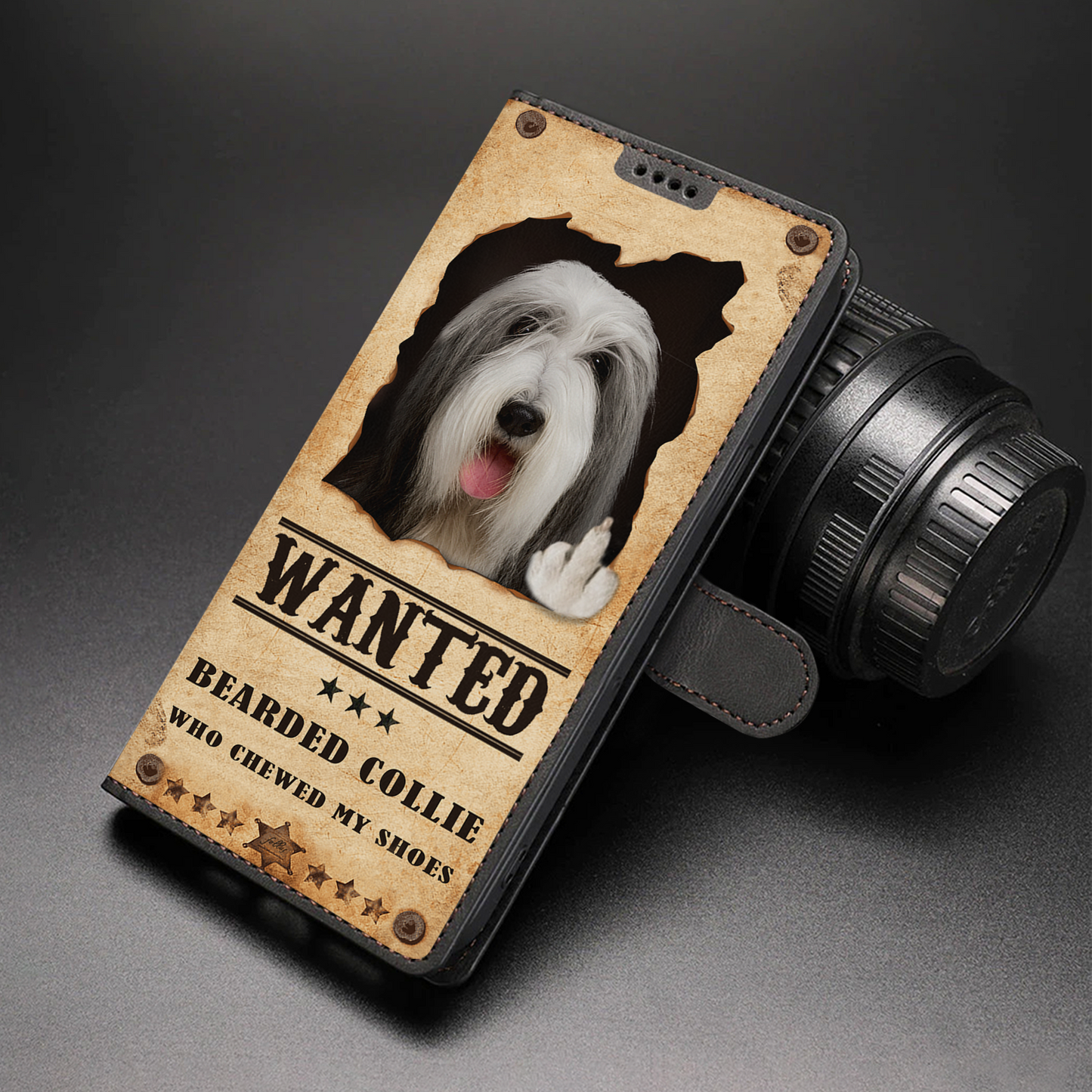 Bearded Collie Wanted - Fun Wallet Phone Case V1
