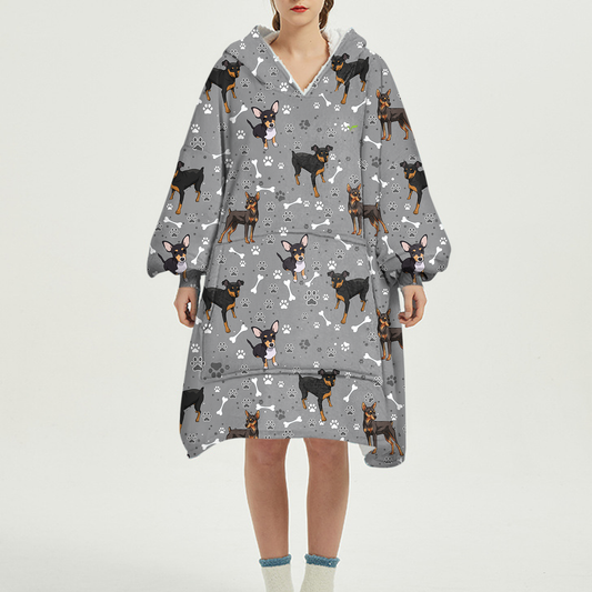Hello Winter - Miniature Pinscher Fleece Blanket Hoodie V1