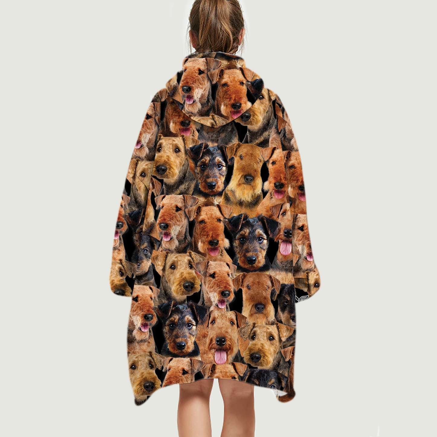 Warm Winter With Airedale Terriers - Fleece Blanket Hoodie