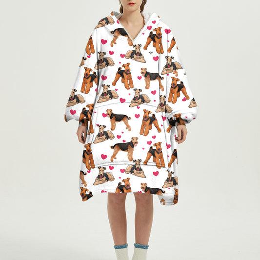 Cute Winter - Airedale Terrier Fleece Blanket Hoodie