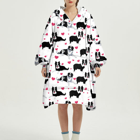 Cute Winter - Border Collie Fleece Blanket Hoodie