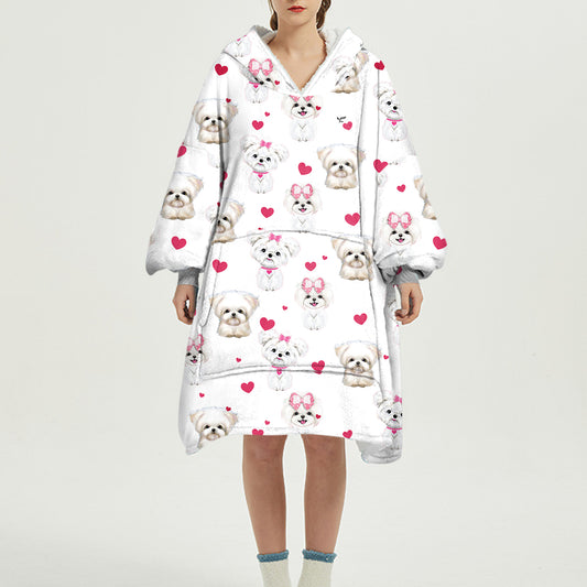 Cute Winter - Maltese Fleece Blanket Hoodie