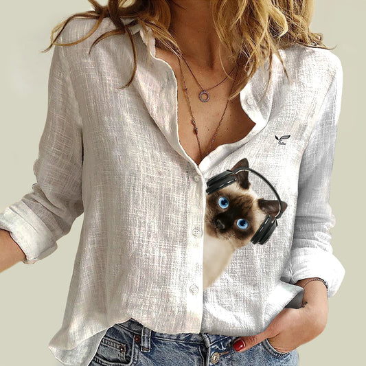 Great Music With Siamese Cat - Follus Women's Long-Sleeve Shirt V1