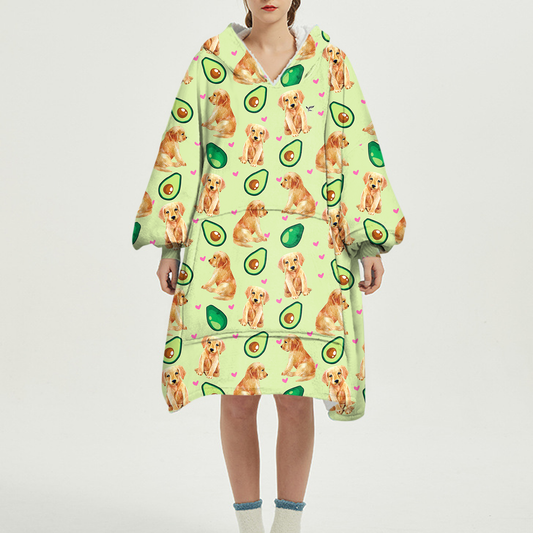 I Love Avocados - Golden Retriever Fleece Blanket Hoodie