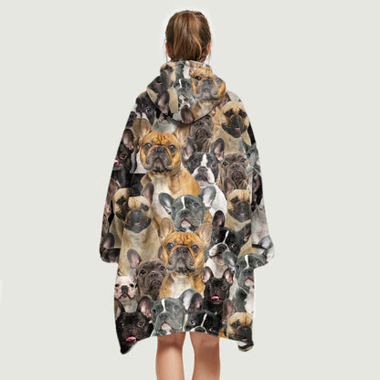 Warm Winter With French Bulldogs - Fleece Blanket Hoodie