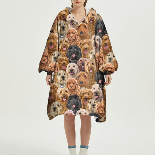 Warm Winter With Goldendoodles - Fleece Blanket Hoodie