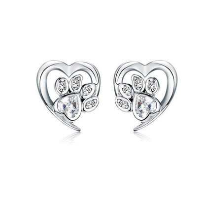BM Heart Shape And Cute Paw 925 Sterling Silver Stud Earrings