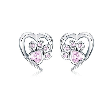 BM Heart Shape And Cute Paw 925 Sterling Silver Stud Earrings