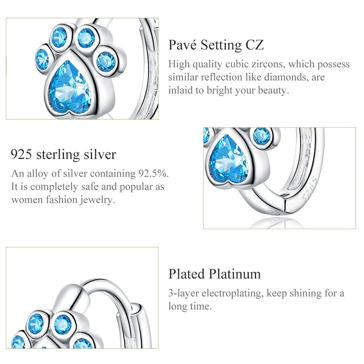 BM 925 Sterling Silver Stud Earrings Blue Zircon Footprint