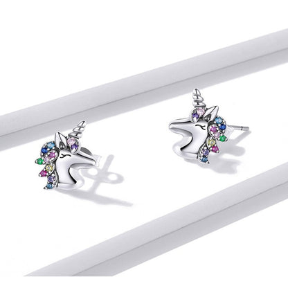 BM Rainbow Zircon Unicorn Earrings 925 Sterling Silver