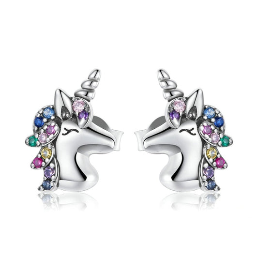 BM Rainbow Zircon Unicorn Earrings 925 Sterling Silver