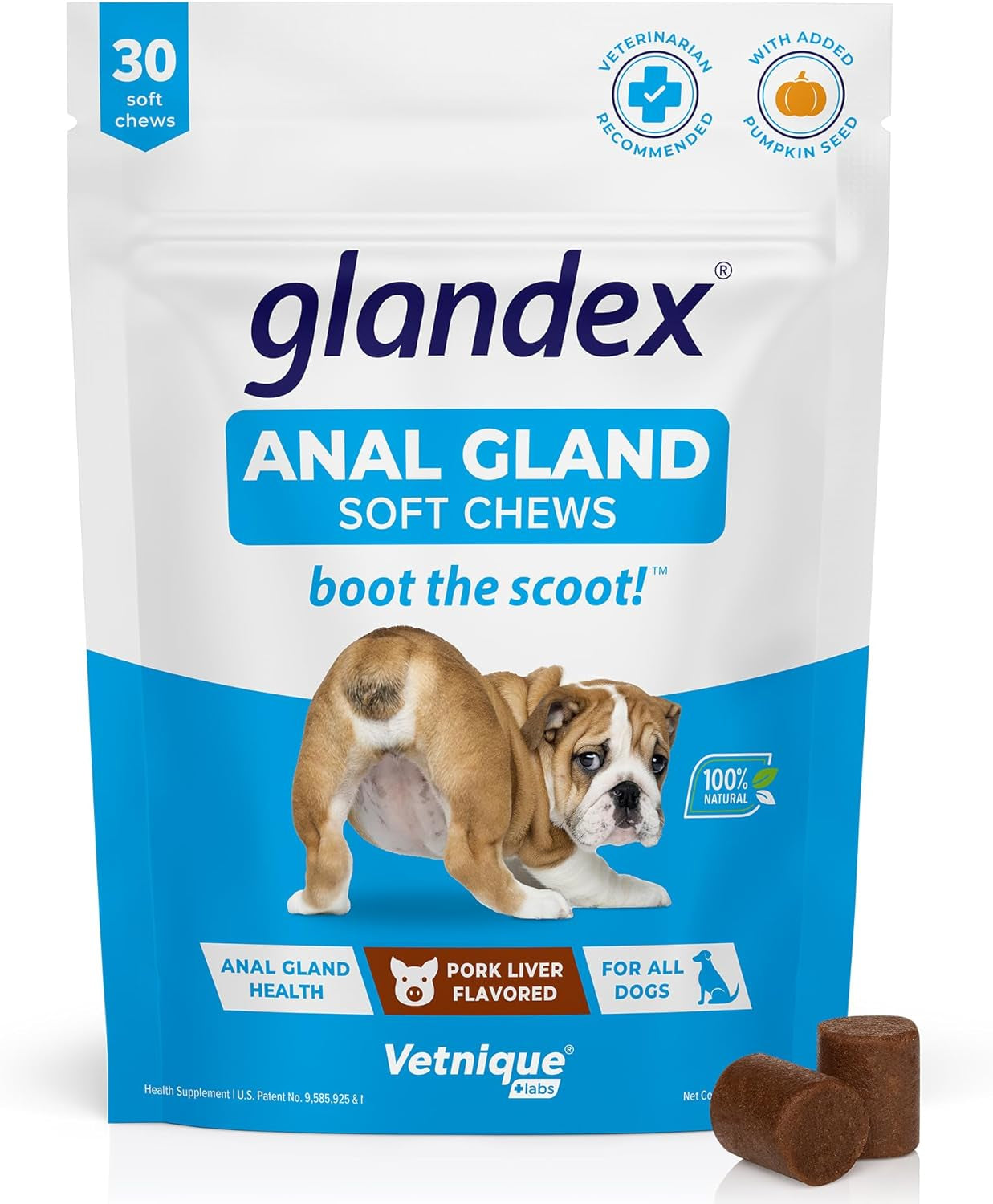 Glandex Anal Gland Soft Chew Treats with Pumpkin for Dogs Digestive Enzymes, Probiotics Fiber Supplement for Dogs Boot the Scoot