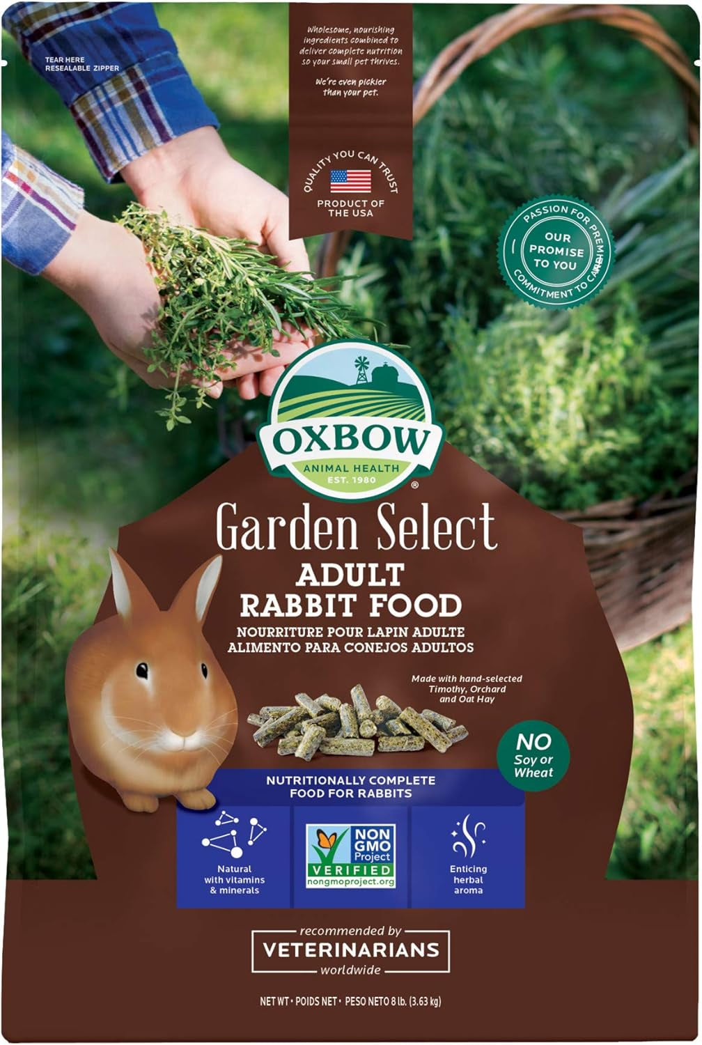 Animal Health Garden Select Adult Rabbit Food, Garden-Inspired Recipe for Adult Rabbits, No Soy or Wheat, Non-Gmo, Made in the USA, 8 Pound Bag