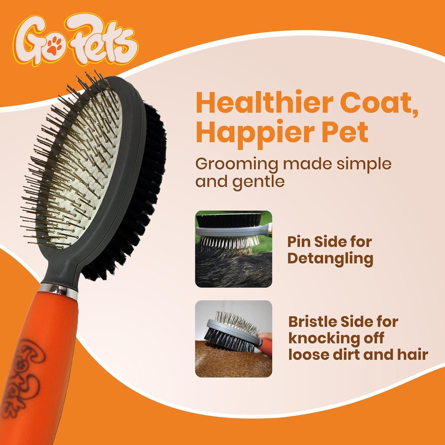 Double-Sided Pin & Bristle Brush, Deshedding & Dematting Tool for Dogs & Cats, Undercoat Rake for Short & Long Hair, Removes Mats, Dirt & Loose Fur, Promotes Healthy Coat, Ergonomic Handle