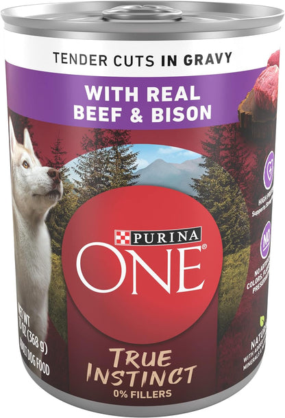 High Protein Wet Dog Food True Instinct Tender Cuts in Dog Food Gravy with Real Beef and Wild-Caught Salmon - (Pack of 12) 13 Oz. Cans