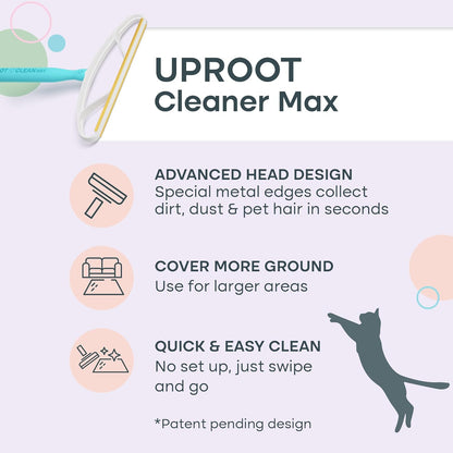 Uproot Cleaner Max Dog Hair Remover for Car & Carpet Rake for Pet Hair Removal - like the Uproot Cleaner Pro Pet Hair Remover, but 2X Bigger & Faster - Easy Cat Hair Remover for Large Fabrics & Rugs