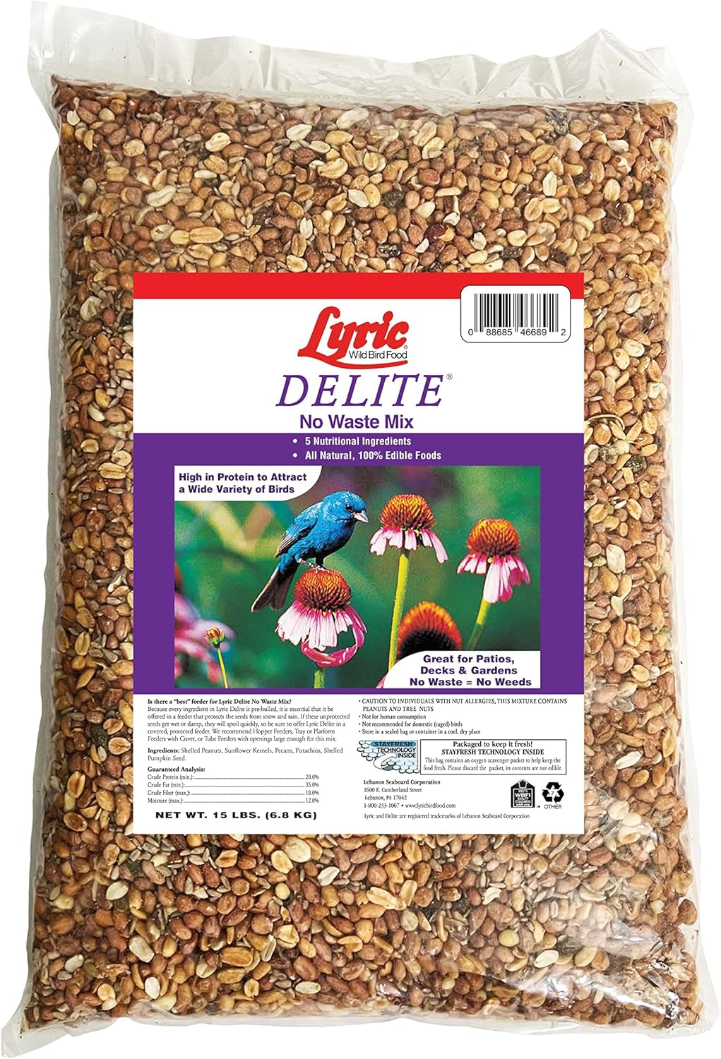 Lyric Delite Wild Bird Seed - No Waste Bird Food Mix with Shell-Free Nuts & Seeds - Attracts Buntings, Chickadees & Finches