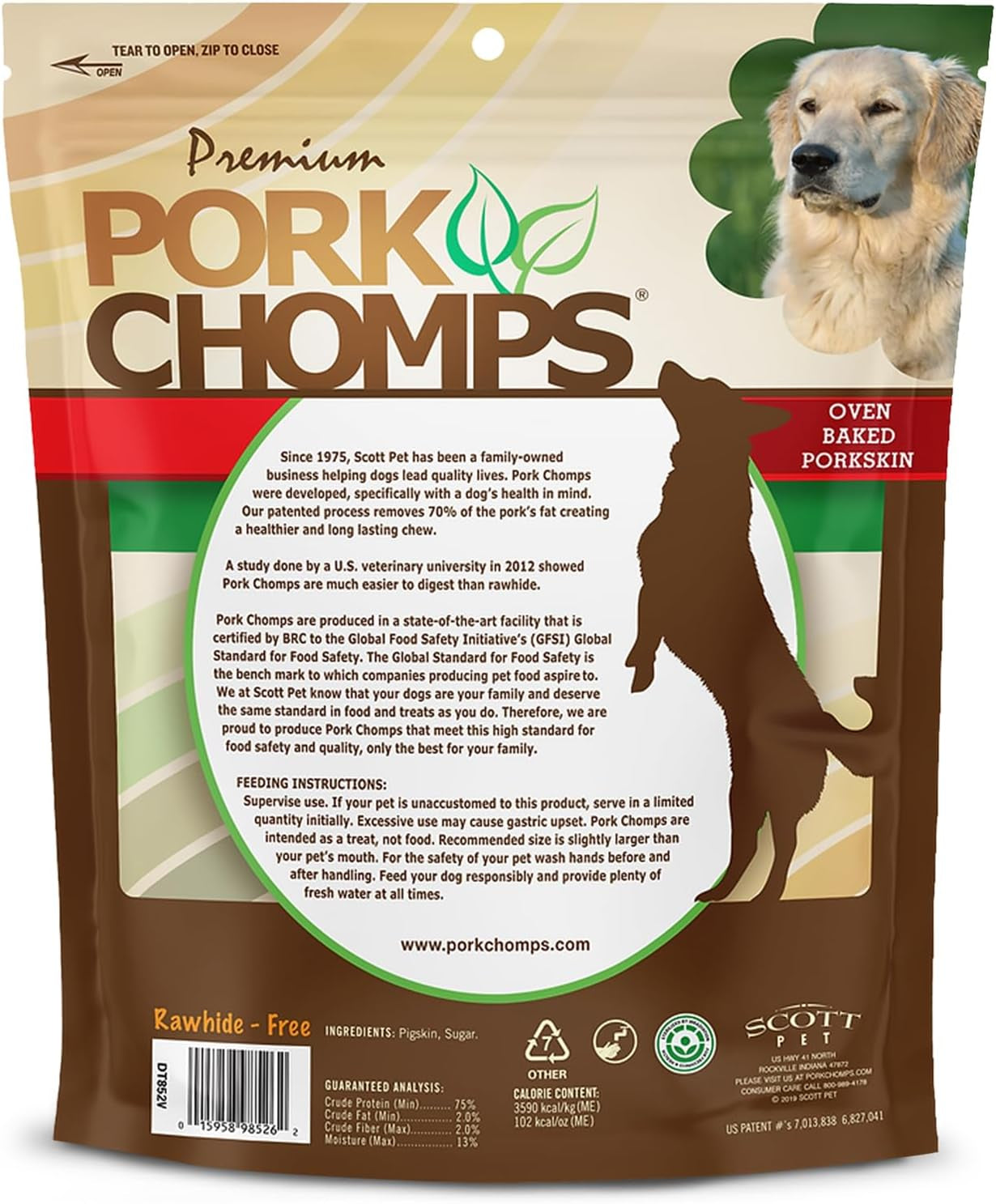 Pork Chomps Baked Pork Skin Dog Chews, 8-Inch Rolls