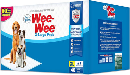 Four Paws Wee-Wee Superior Performance XL Pee Pads for Extra Large Dogs, Leak-Proof Floor Protection Dog & Puppy Quilted Potty Training Pads, Unscented, 28" X 34"