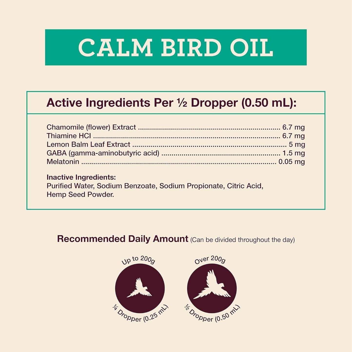 Hemp Well Calm Bird Oil - Relieves Anxiety, Calms and Relaxes Your Bird, Reduces Destructive Behavior, Organically Sourced