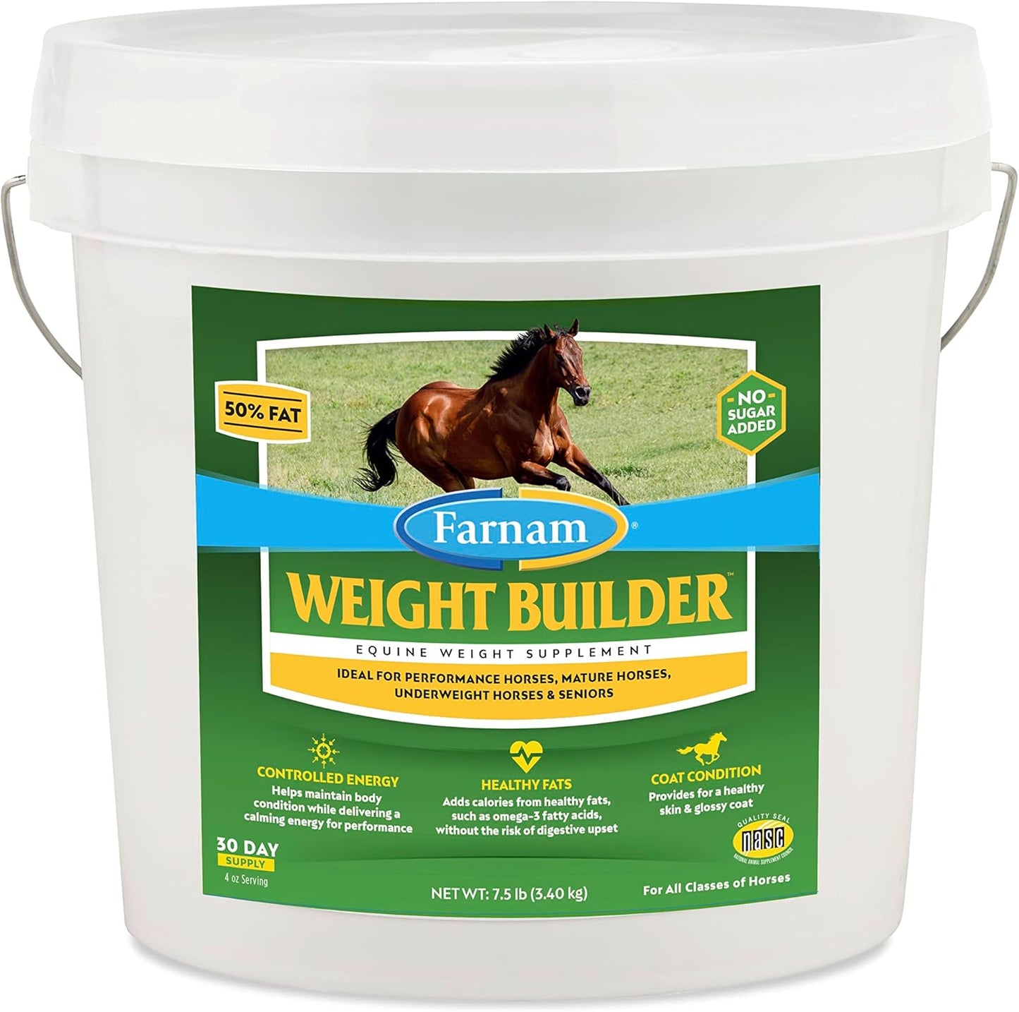 Farnam Weight Builder Horse Weight Supplement, Helps Maintain Optimal Weight and Body Condition with No Sugar Added, 7.5 Pounds, 30 Day Supply