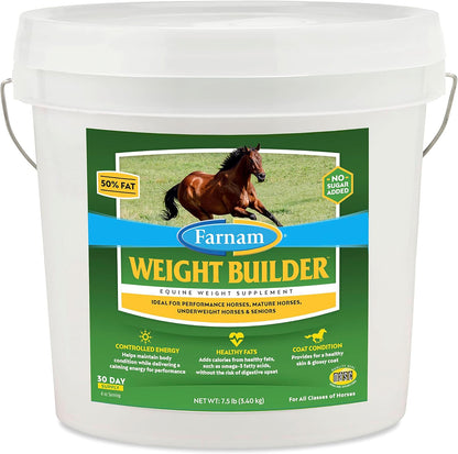 Farnam Weight Builder Horse Weight Supplement, Helps Maintain Optimal Weight and Body Condition with No Sugar Added, 7.5 Pounds, 30 Day Supply