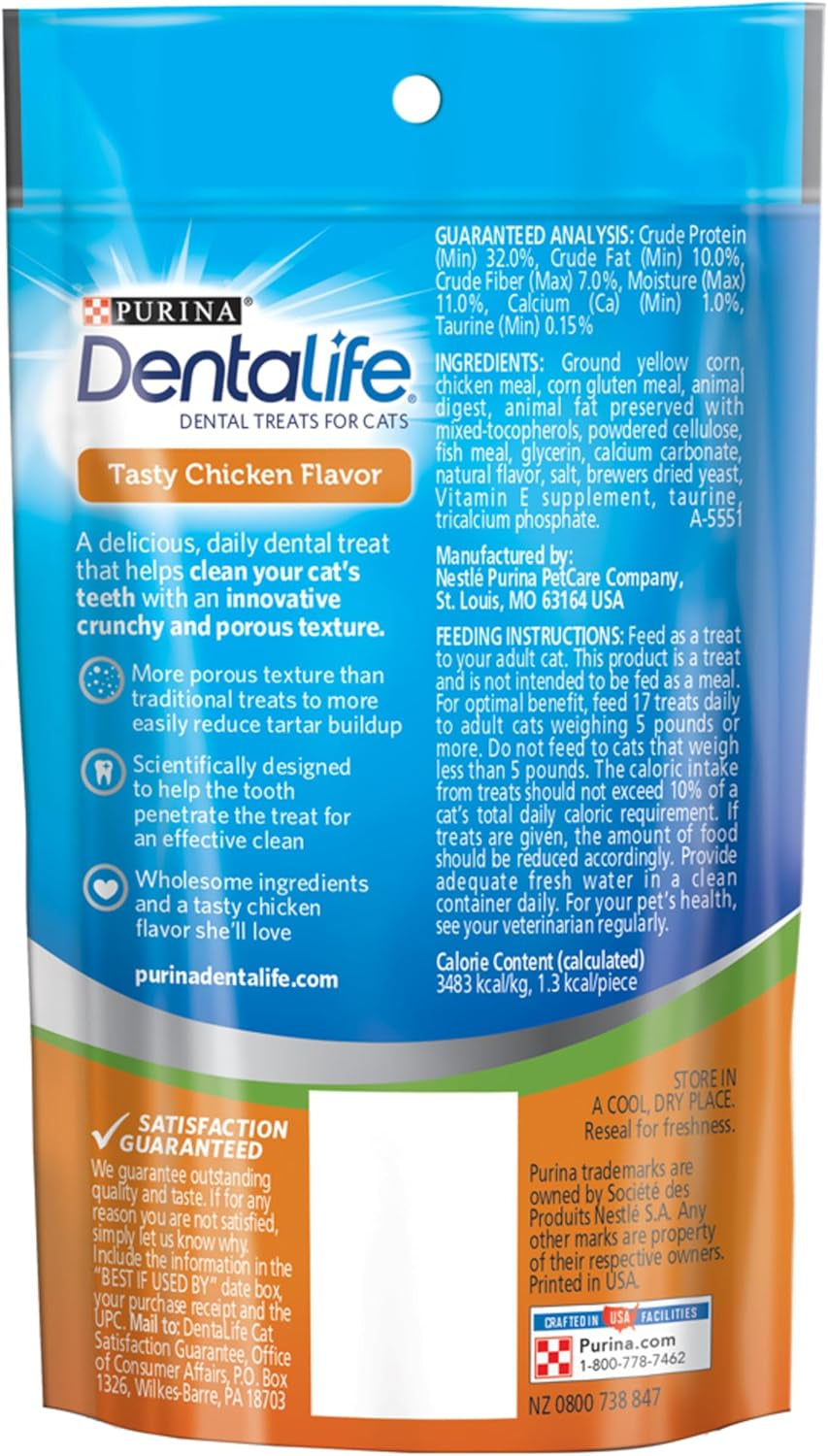 Purina Dentalife Made in USA Facilities Cat Dental Treats, Tasty Chicken Flavor