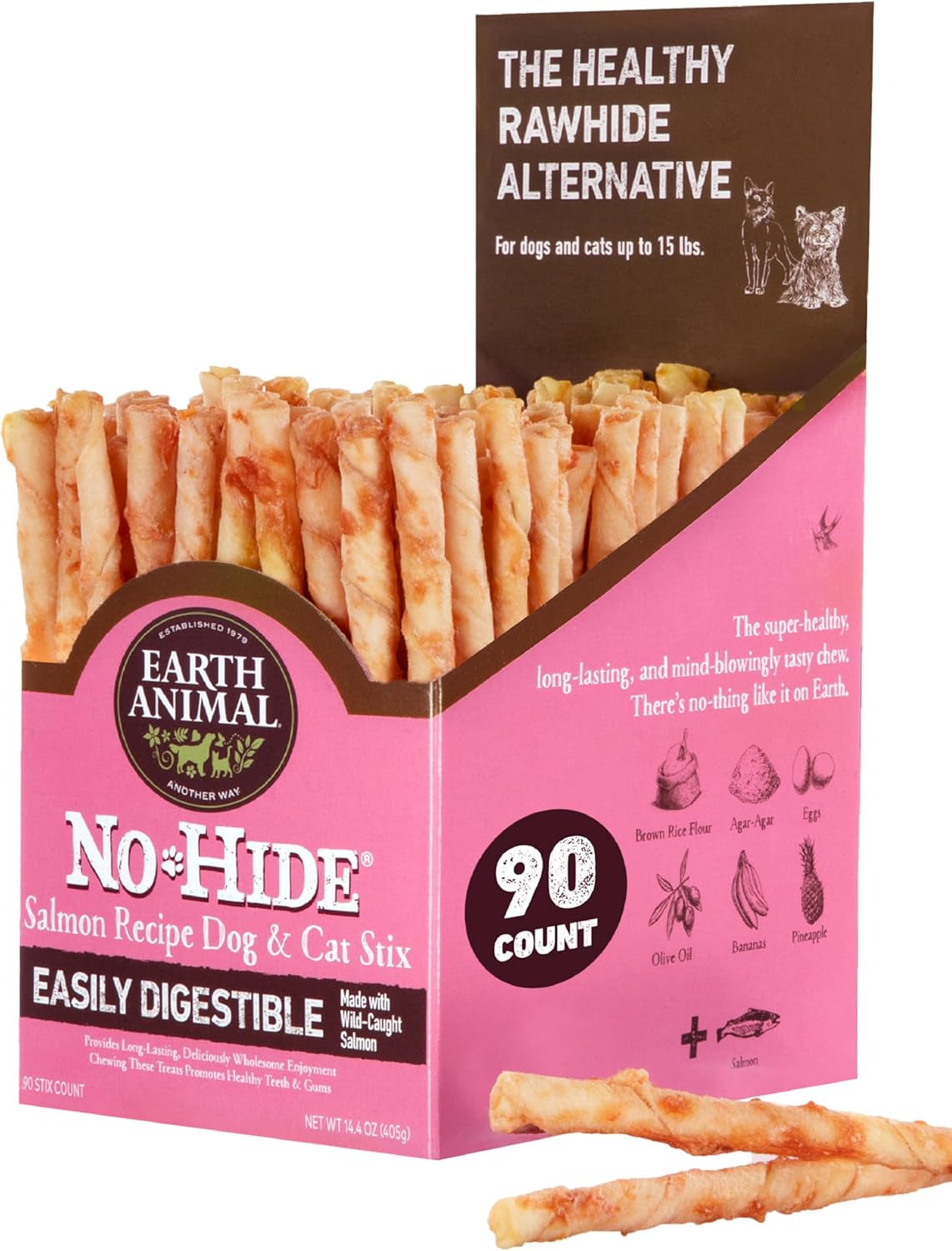 Earth Animal No Hide Stix Flavored Natural Rawhide Free Dog Chews Long Lasting Dog Chew Sticks, Dog Treats for Small Dogs and Cats, Great Dog Chews for Aggressive Chewers