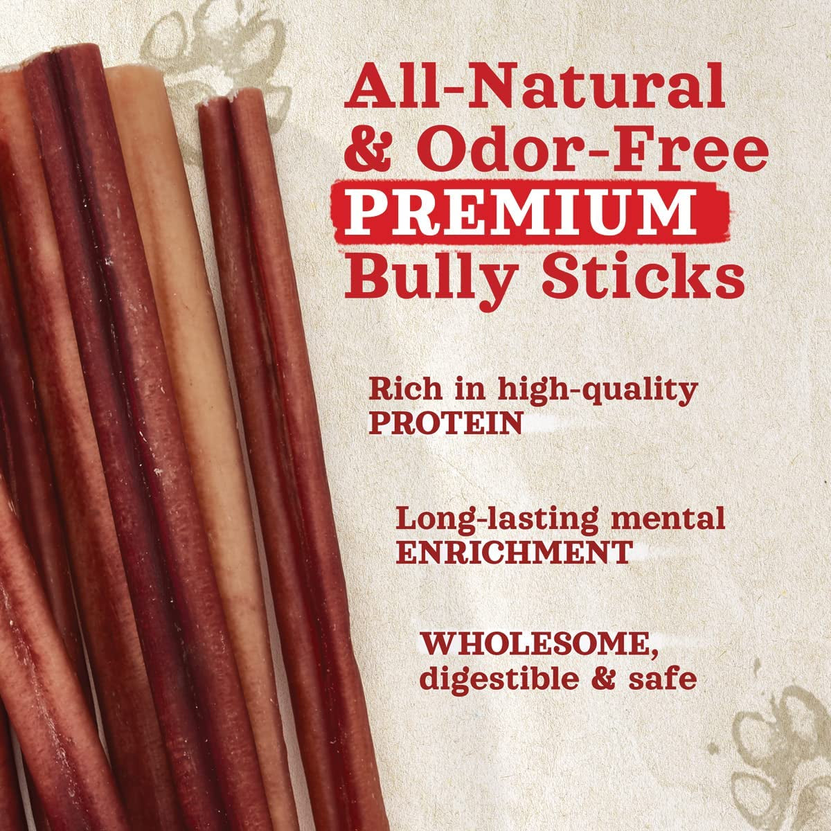 Natural Farm Odor-Free Bully Sticks, Fully Digestible 100% Beef Pizzle Chews, Grass-Fed, Non-Gmo, Grain-Free, Natural Long-Lasting Chews for Small & Large Dogs