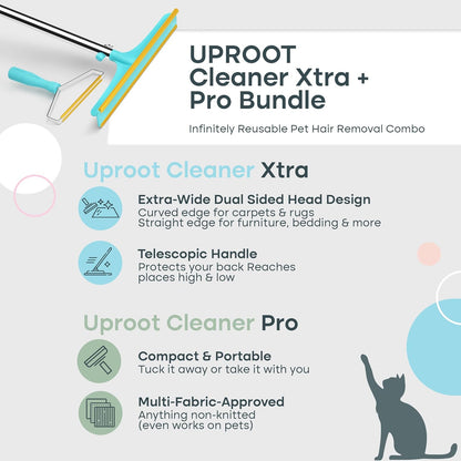 Uproot Clean Pet Hair Remover Bundle - Easy Cat Hair Remover & Pet Hair Remover for Couch, Clothes & Rugs - Gets Every Hair!