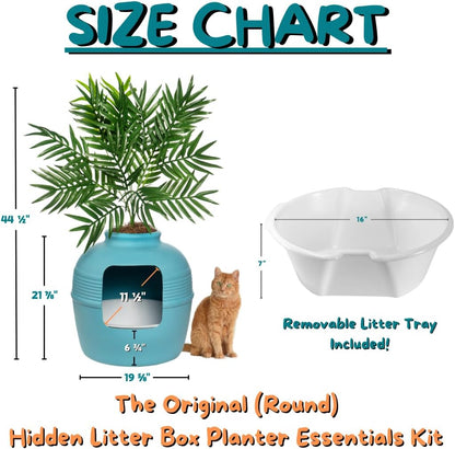 Good Pet Stuff, Original Hidden Litter Box & Reusable Liner Essentials Kit, round Enclosed Cat Planter Litter Box with Artificial Plants, Carbon Odor Filter System, Easy to Clean