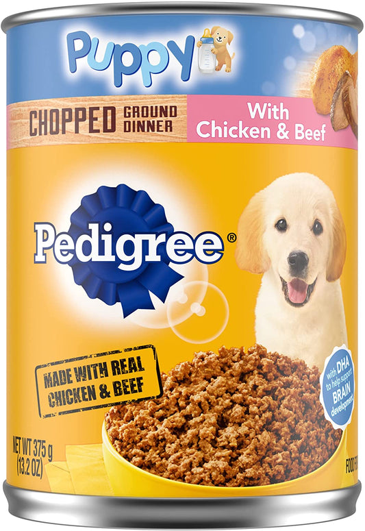 PEDIGREE CHOPPED GROUND DINNER Puppy Canned Soft Wet Dog Food with Chicken & Beef