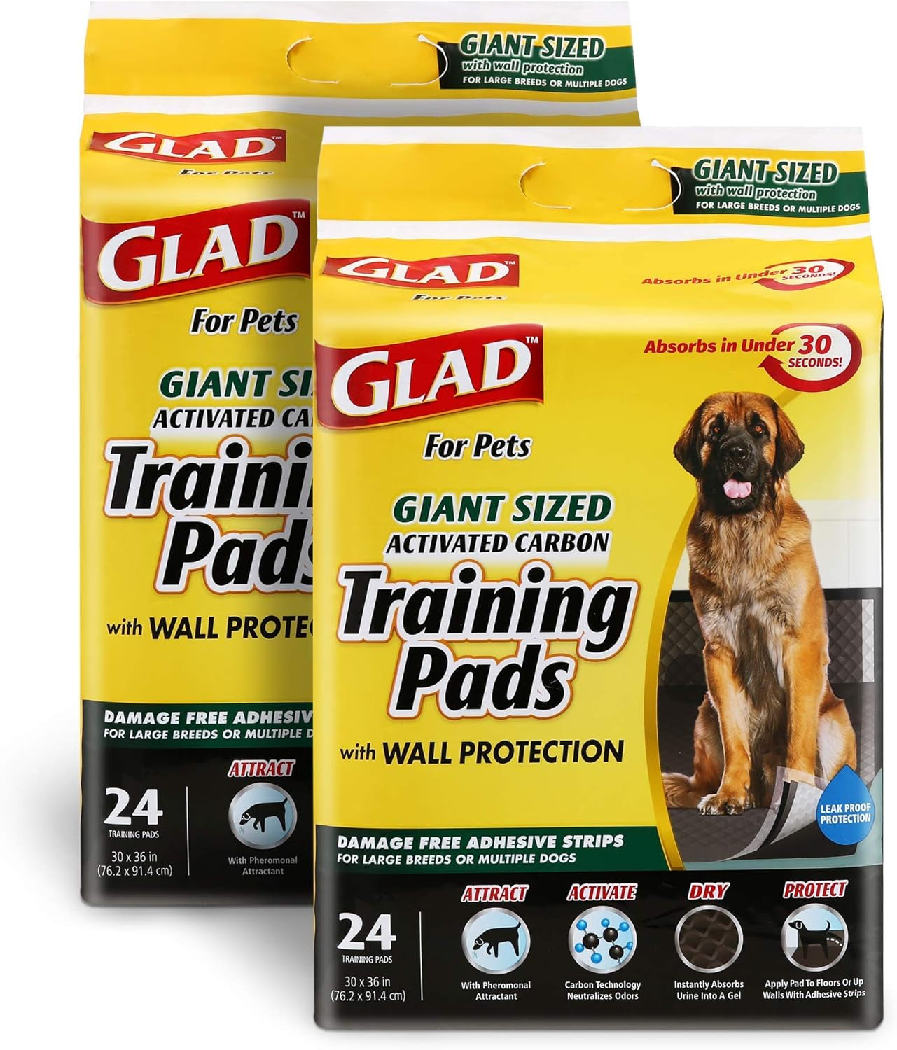 Glad for Pets Activated Carbon Dog Training Pads - Super Absorbent and Leak Proof Dog Pee Pads Extra Large, Indoor Potty Pads with Adhesive Strips, XL Puppy Pad Giant Size, 30" X 36"