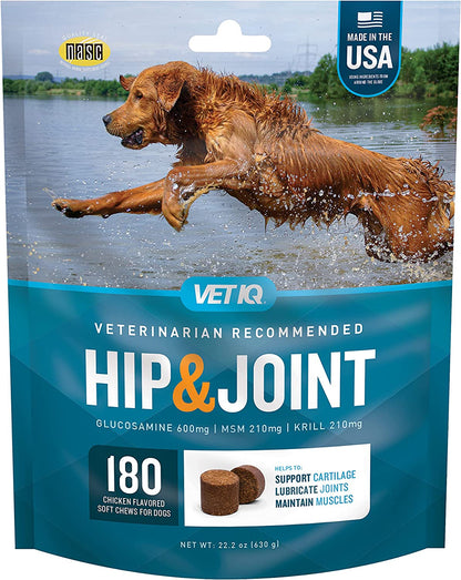 Glucosamine Hip & Joint Supplement for Dogs, 180 Soft Chews, Dog Joint Support Supplement with MSM and Krill, Dog Health Supplies Large & Small Breed, Chicken Flavored Chewables