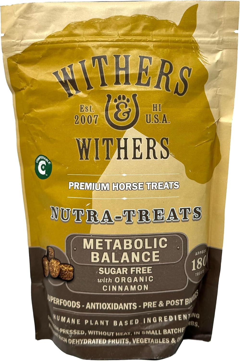 Withers & Withers Sugar-Free Horse Treats - Organic Cinnamon with Oat Bran Horse Cookies, Goat Treats 16 Oz – Humane Plant-Based Ingredients