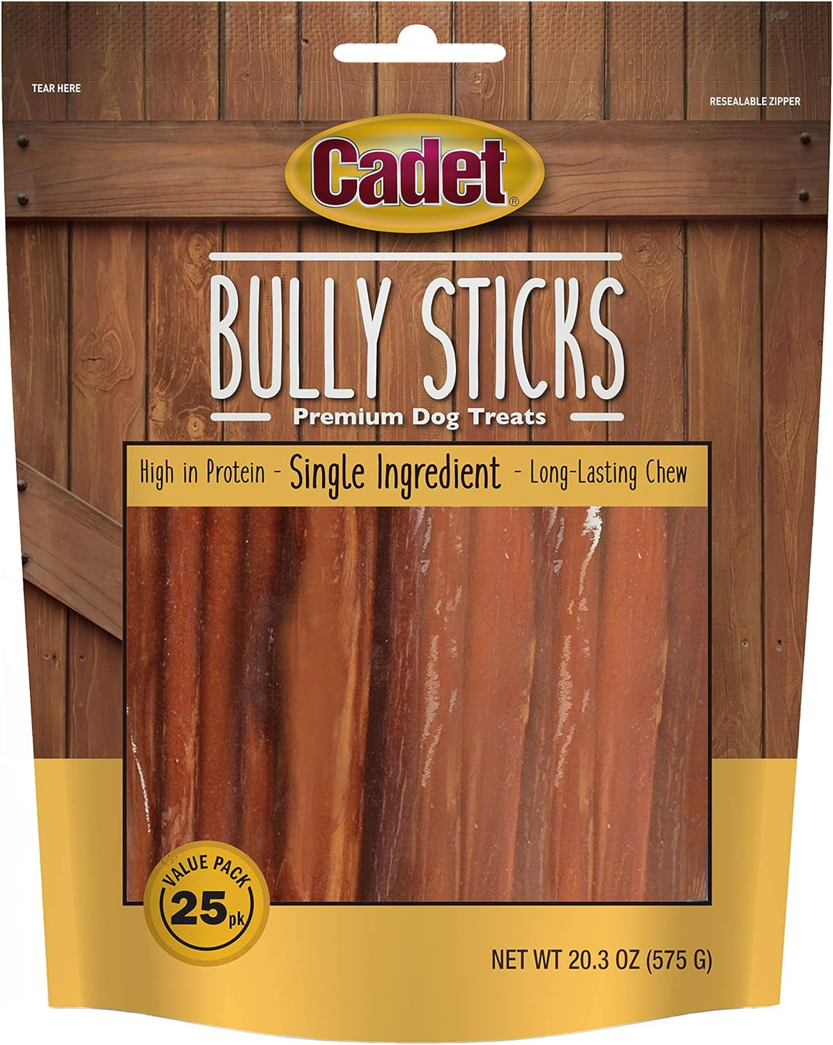 Cadet Bully Sticks for Small Dogs - All-Natural Beef Pizzle, High Protein, Low Fat, Long-Lasting, Grain & Rawhide-Free Dog Chews for Aggressive Chewers