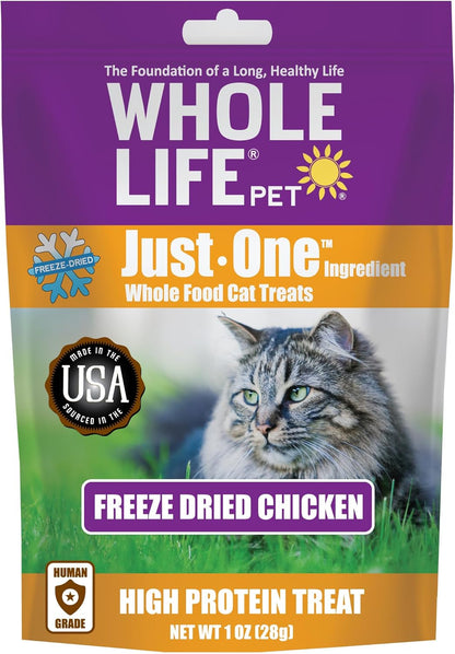 Whole Life Pet Just One Chicken Freeze Dried Cat Treats - Human Grade Cat Food Toppers, High Protein Cat Snacks, Cat Toppers for Food, USA Made Natural Cat Treats