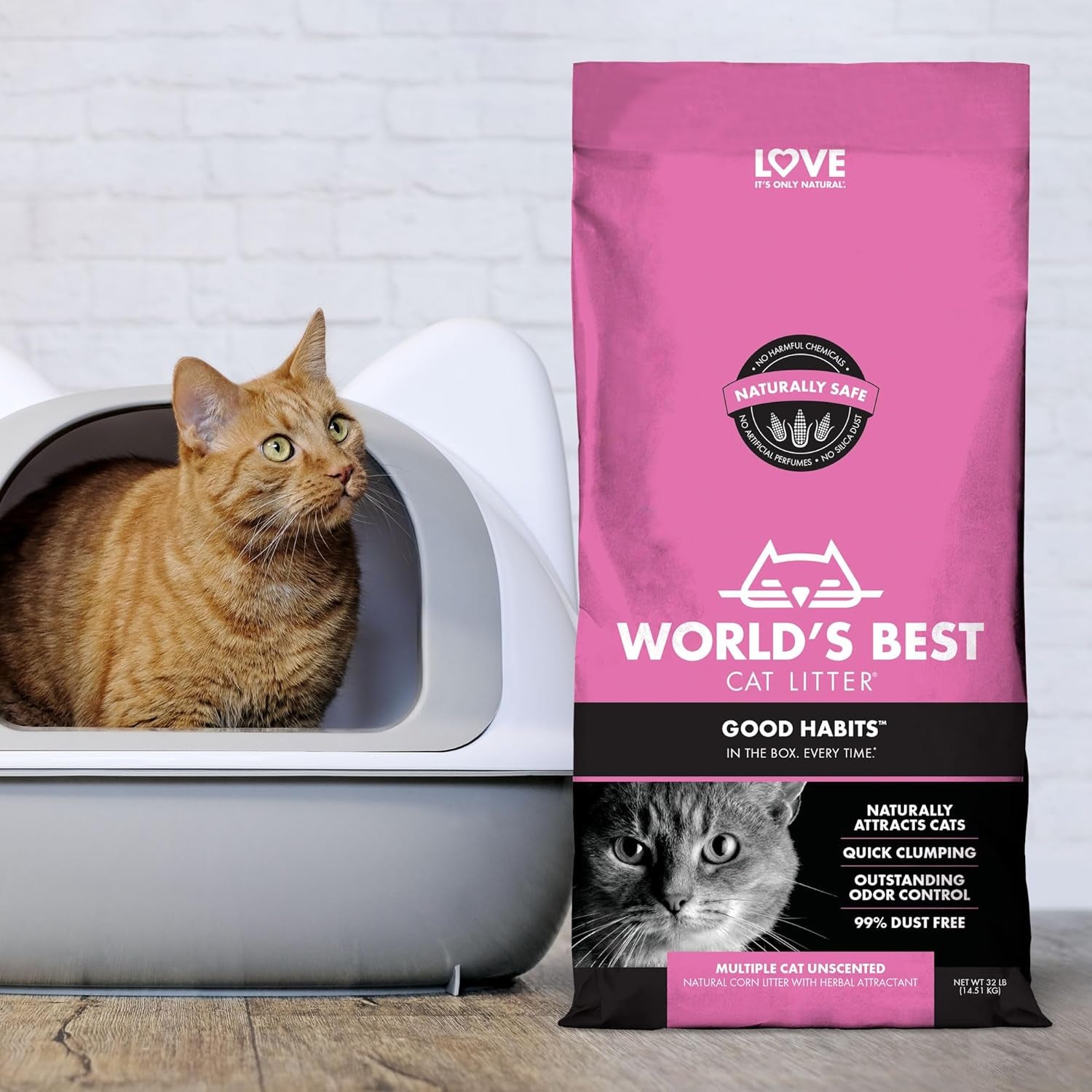 WORLD'S BEST CAT LITTER Good Habits Cat Attract Litter | Natural Plant-Based Attractant | Multicat Flushable Corn Litter | Unscented Odor Control | Low Tracking & Lightweight | Made in USA