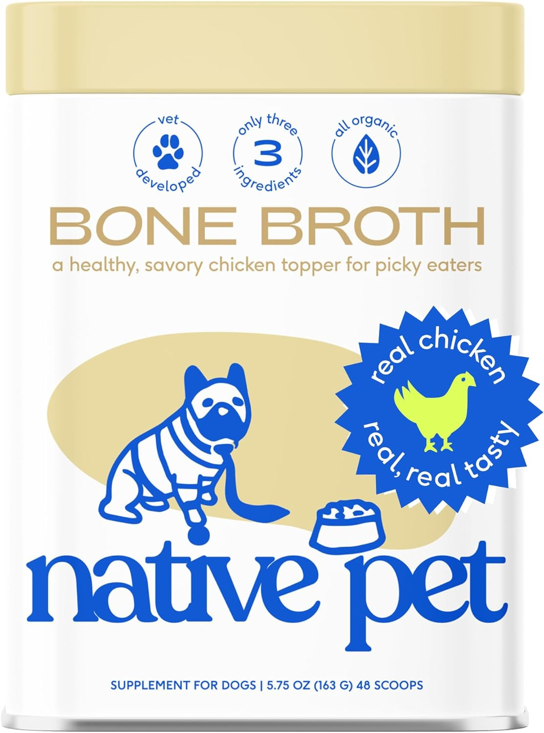 Native Pet Bone Broth for Dogs & Cats - Dog Bone Broth Powder, a Dog Food Topper for Picky Eaters - Cat Broth & Dog Broth - Dog Gravy Topper for Dry Food - Chicken Broth for Dogs & Cats