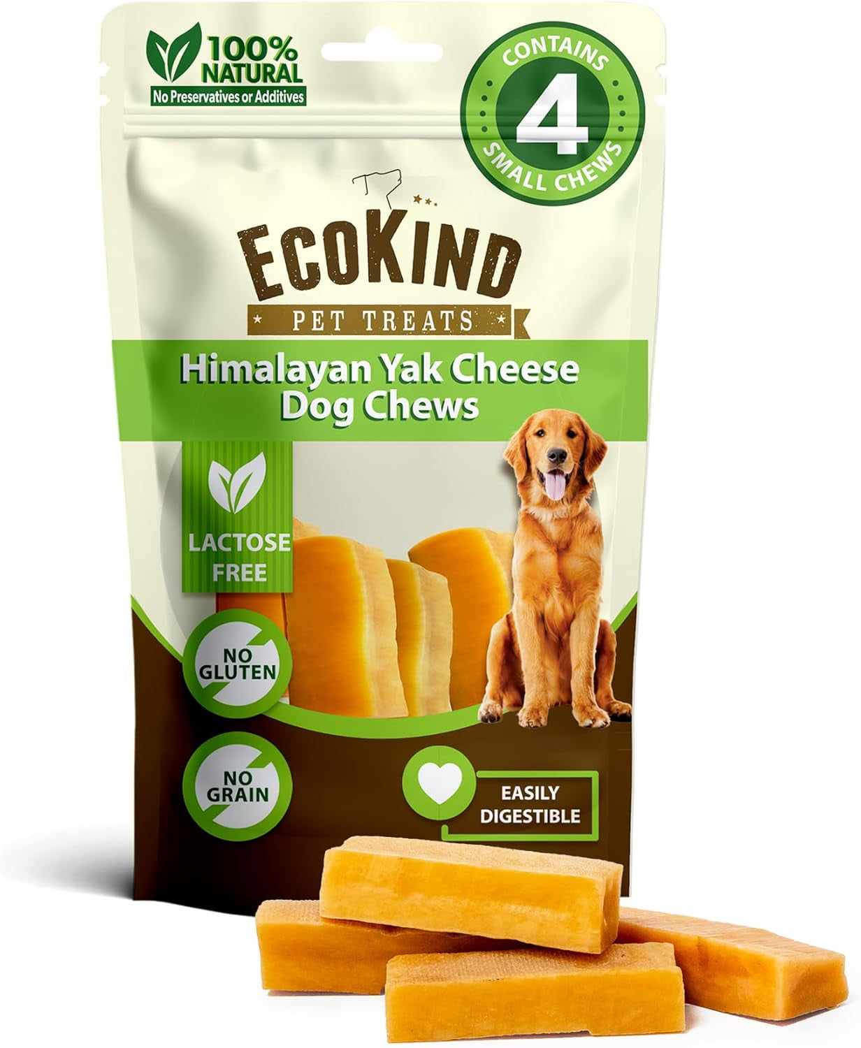 Ecokind Premium Gold Yak Cheese Himalayan Dog Chews, Dog Treats Large Breed, All Natural, High Protein, for Aggressive Chewers