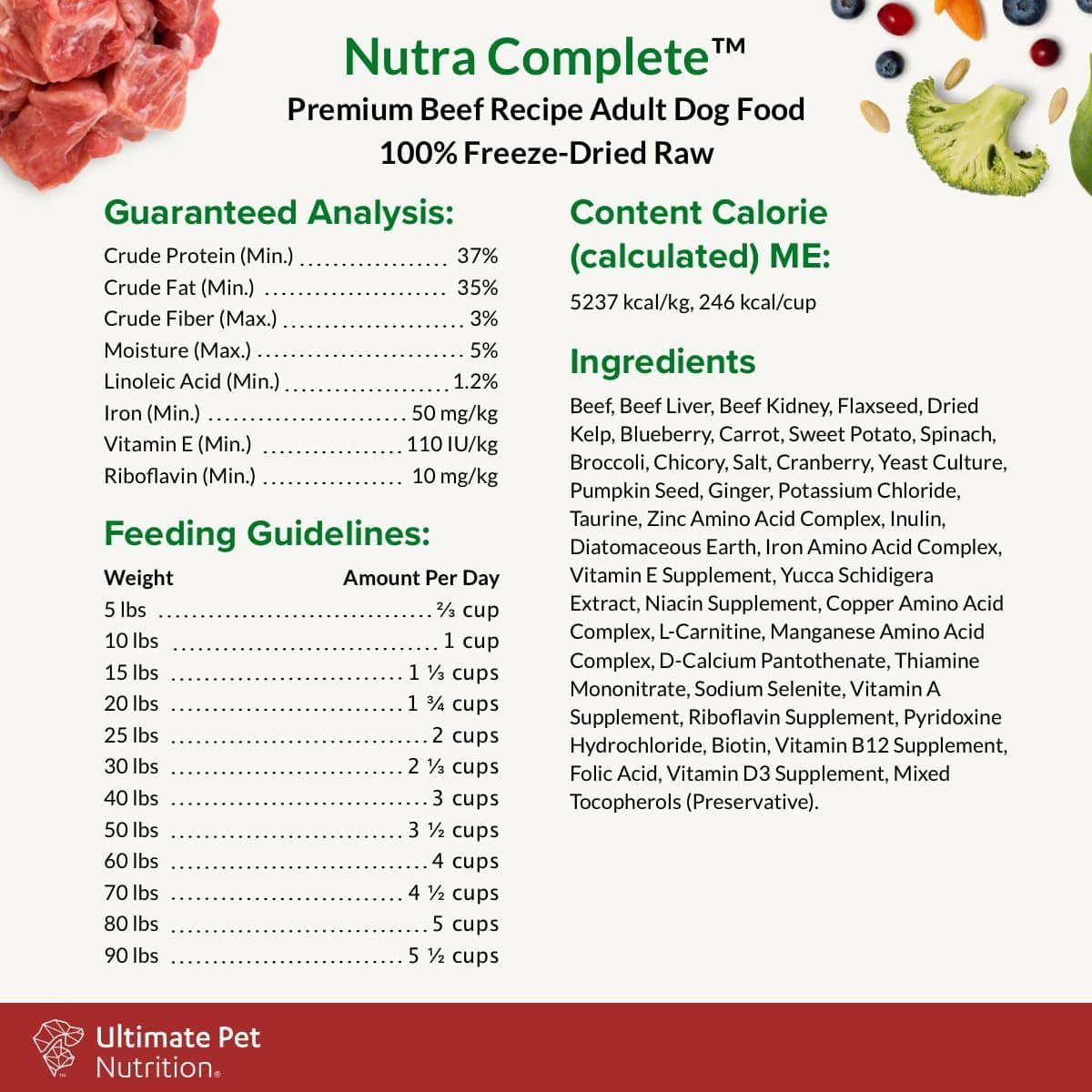 ULTIMATE PET NUTRITION Nutra Complete, 100% Freeze Dried Veterinarian Formulated Raw Dog Food with Antioxidants Prebiotics and Amino Acids