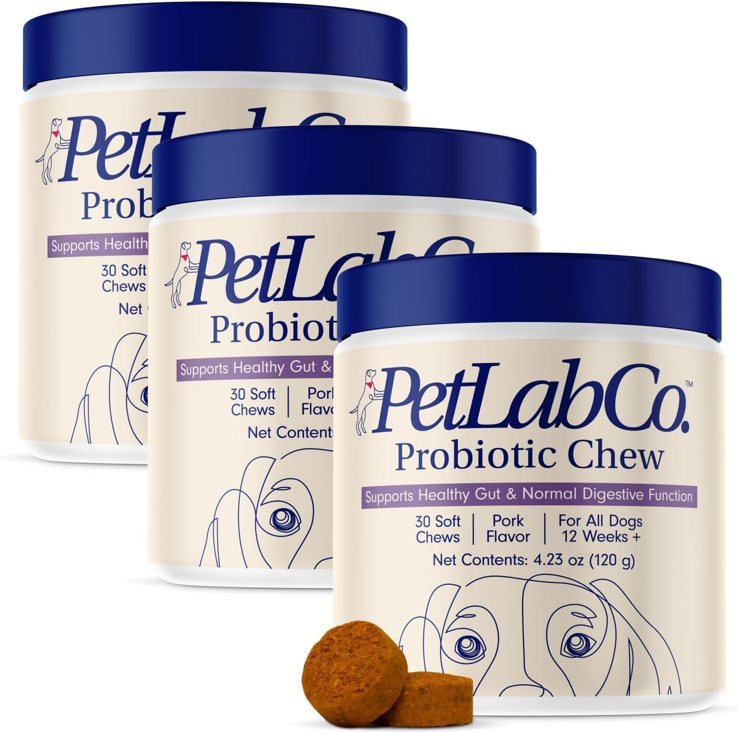 Probiotics for Dogs, Support Gut Health, Diarrhea, Digestive Health & Seasonal Allergies - Pork Flavor - 30 Soft Chews - Packaging May Vary