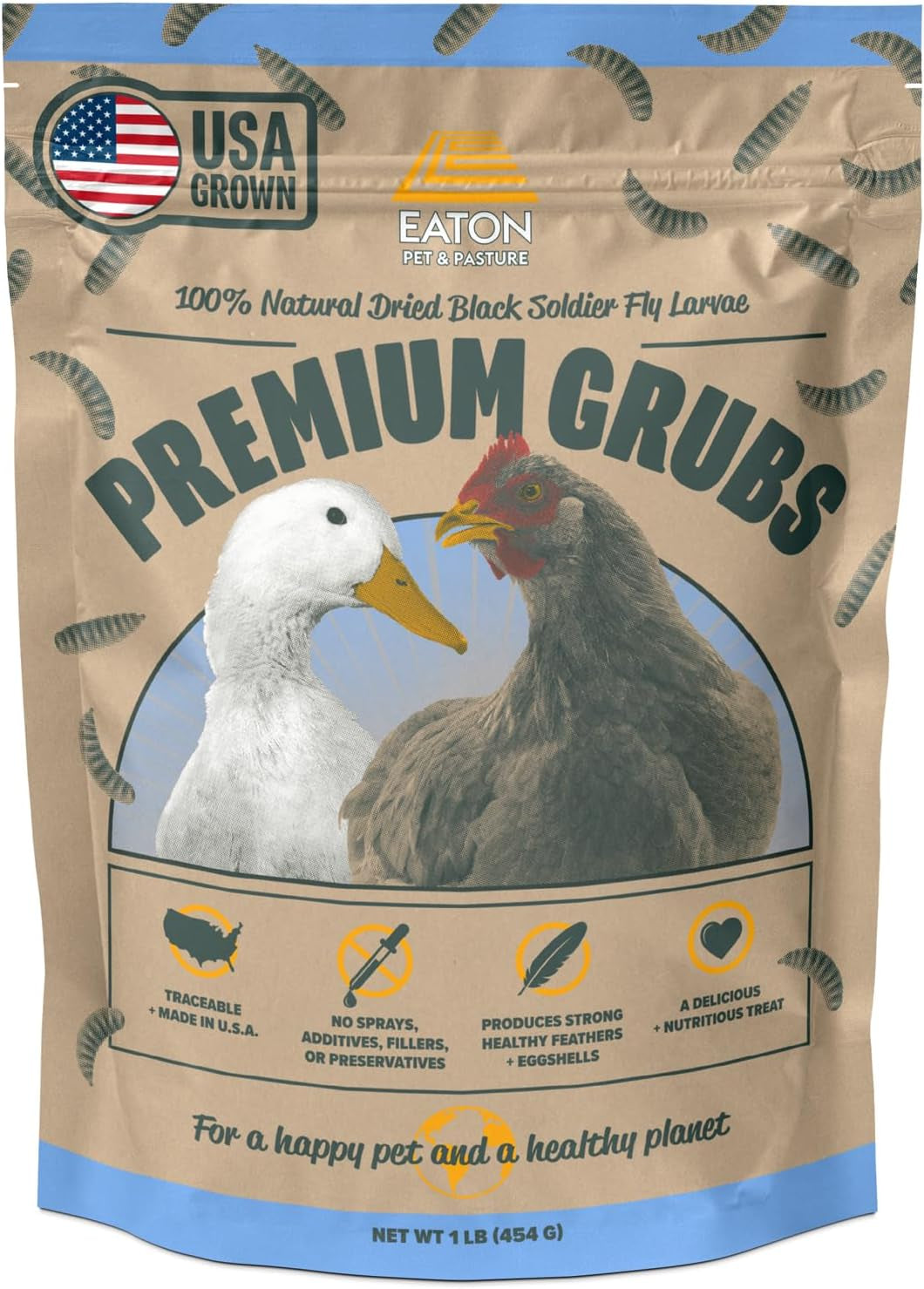 EATON PET and PASTURE Premium Grubs, USA Grown Dried Black Soldier Fly Larvae, High Calcium Treat for Chickens, Ducks, Wild Birds