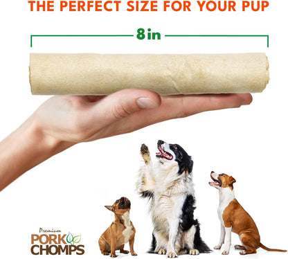 Pork Chomps Baked Pork Skin Dog Chews, 8-Inch Rolls