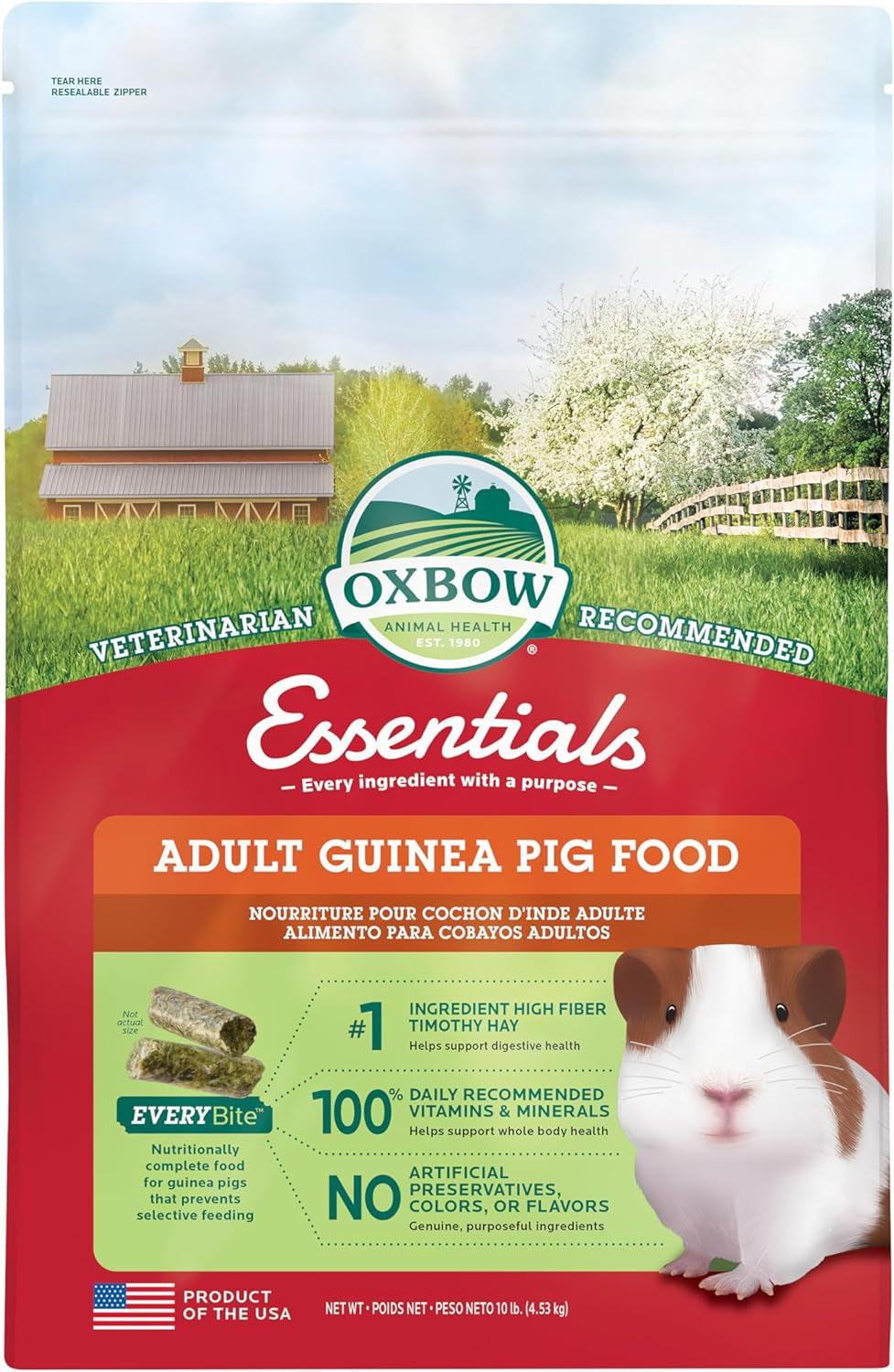 Oxbow Essentials Adult Guinea Pig Food - All Natural Adult Guinea Pig Pellets - No Seeds, Fruits, or Artificial Ingredients - Made in the USA - Veterinarian Recommended