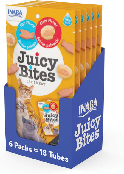 INABA Juicy Bites, Moist & Chewy Cat Treats with Vitamin E and Green Tea Extract, 0.4 Ounces per Pouch, 18 Pouches (3 per Bag)