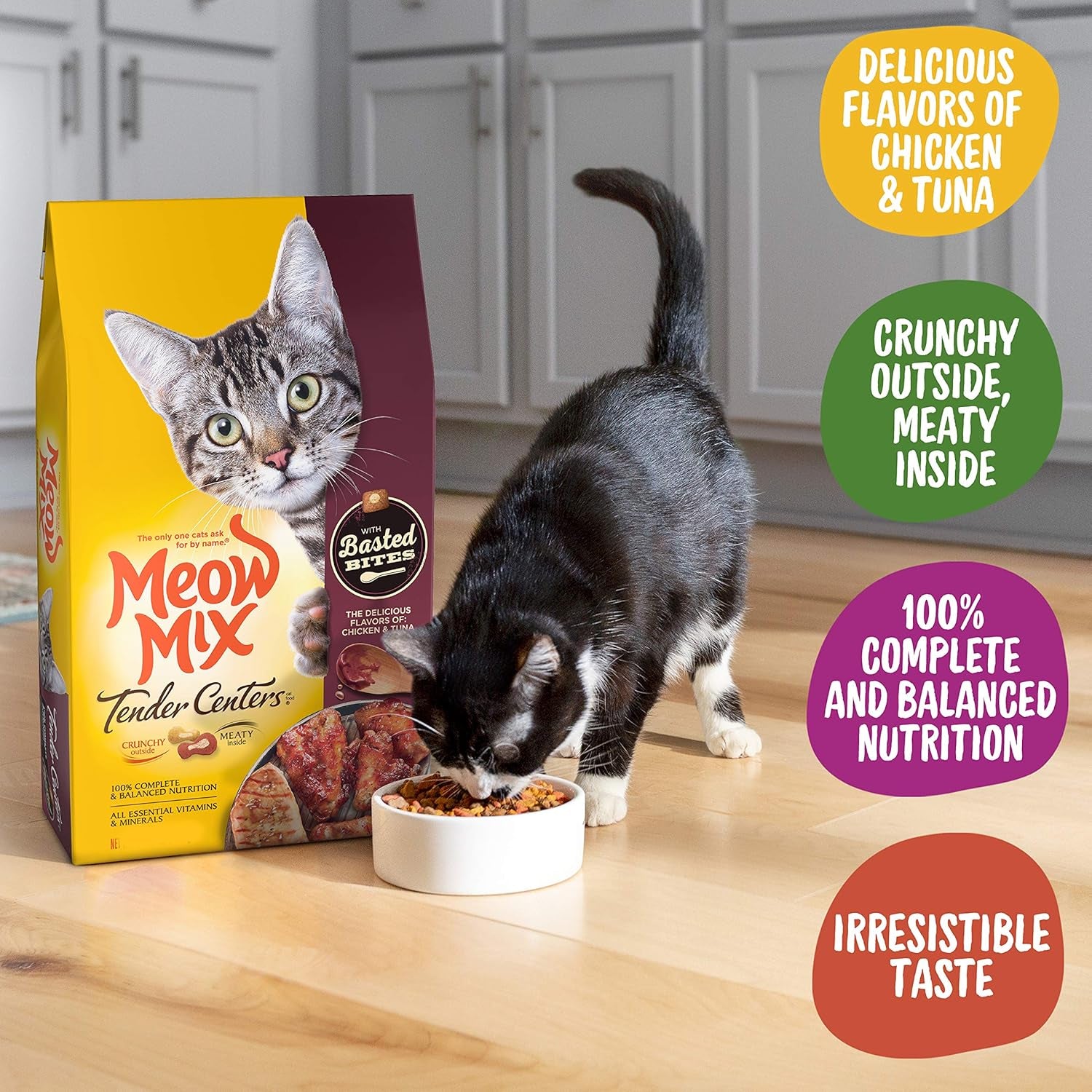 Meow Mix Tender Centers Basted Bites Dry Cat Food, Crunchy outside Meaty Inside