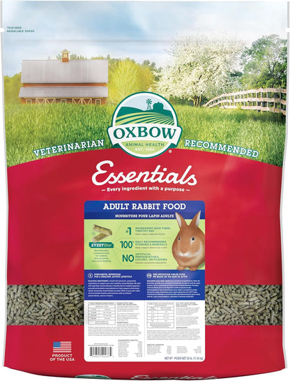 Essentials Adult Rabbit Food - All Natural Adult Rabbit Pellets- Fiber Rich Formula- All Natural Vitamins & Minerals- No Seeds and Artificial Ingredients- Made in the USA - 25 Lb.